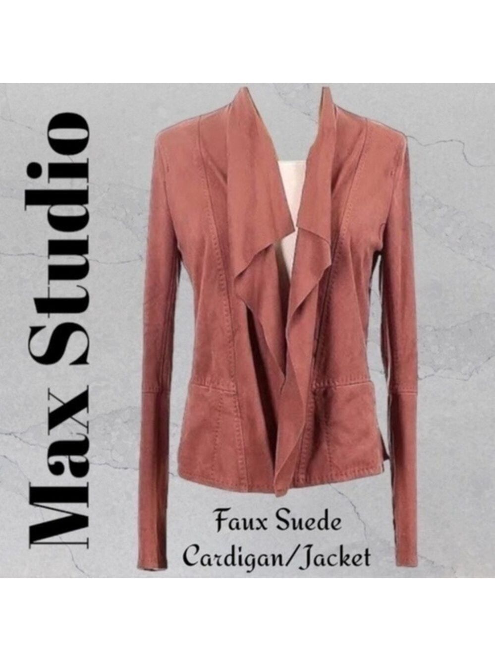 MAX STUDIO Faux Suede Drape Collar Lightweight/Spring Open Cardigan NWT/Md